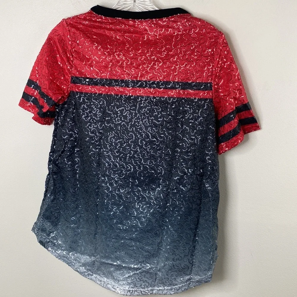 Balera Red & Black Ombre Sequined V-Neck Dance Shirt W/ Striped Sleeves Size MC